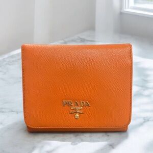 Prada Saffiano Leather Bifold Wallet - Orange